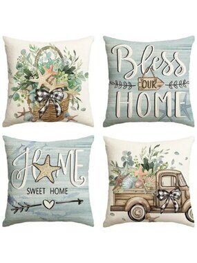 AVOIN Bless Our Home Eucalyptus Leaves Starfish Throw Pillow Covers, 20 X 20